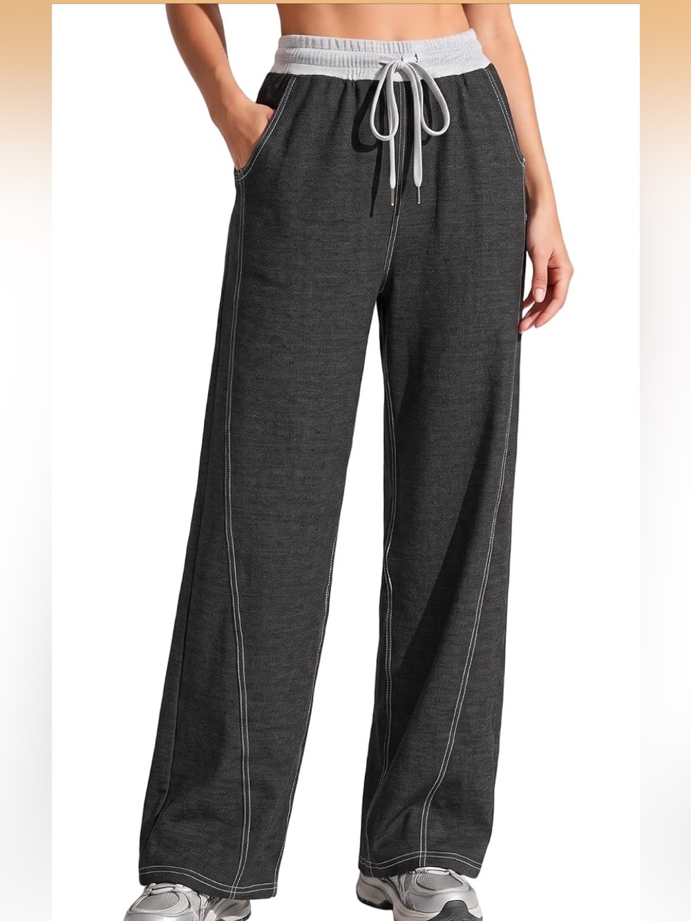 High-Rise Wide Leg Drawstring Pants - Gray - Size M NWT